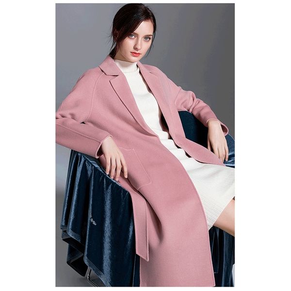 

autumn winter fashion plus size pink double-sided cashmere coat women long section 2019 office lady slim wool woolen coat k083, Black