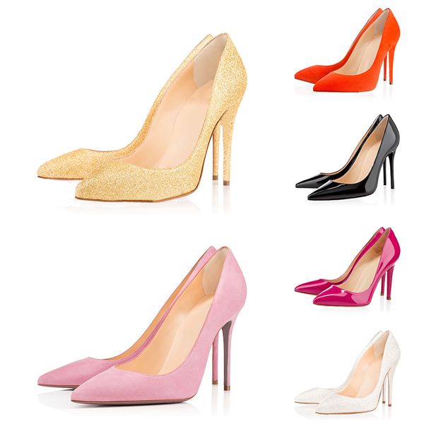 

with box fashion luxury designer women shoes red bottom high heels 8cm 10cm 12cm nude black red pointed toes leather wedding dress shoes