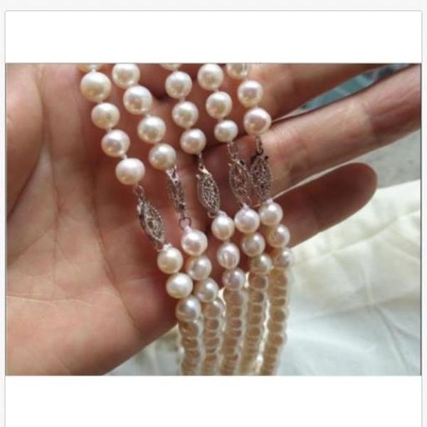 

huge new 5pc 9-10mm natural south sea genuine white pearl necklace 18''14k white, Silver