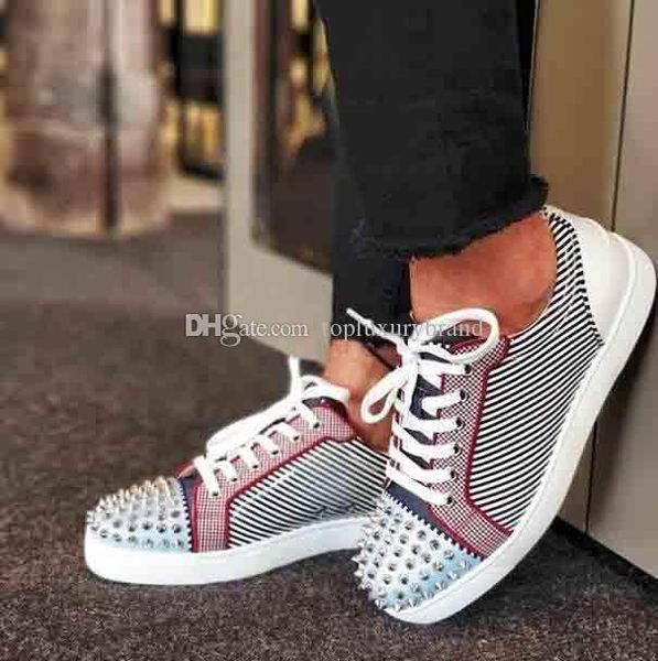 

9s vetro metal junior spikes orlato flat patent leather round-toe red bottom sneakers low fashion lightweight breathable casual sports, Black