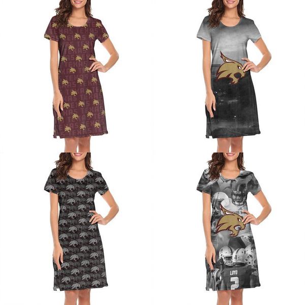 

womens design printing texas state bobcats football crimson white lounger shirt dress designer band slogan loungewear sport novelty, Black;gray