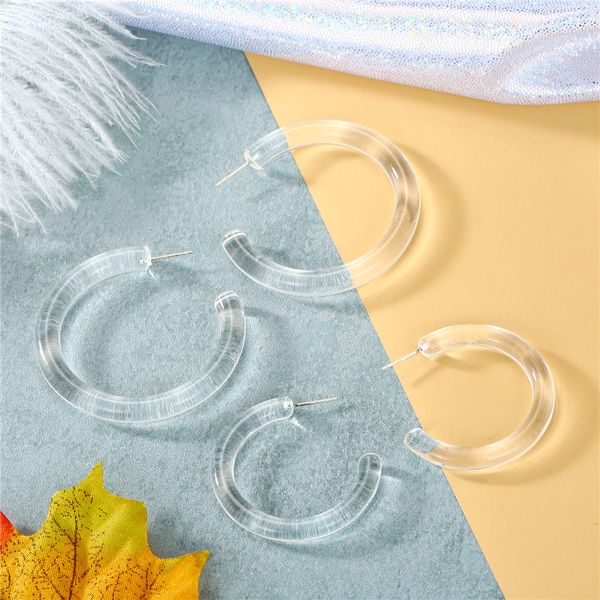 

dayoff boho european acrylic acetate hoop earrings for women fashion transparent clear circle hoops earring jewelry female e471, Golden;silver