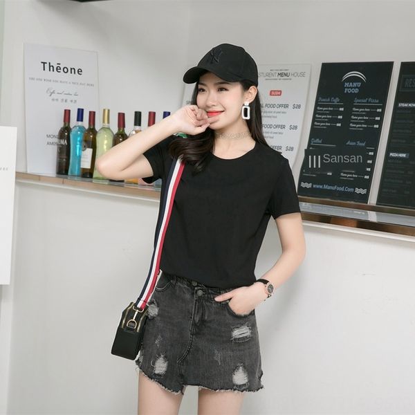 

2019 summer white t-shirt women's short sleeve loose large coat t-shirt size cotton solid color men's black