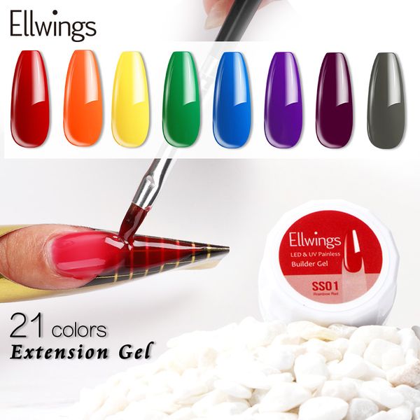 

ellwings 21 colors rainbow color nail extension nail hard semi permanent soak off uv building gel lacquer, Red;pink