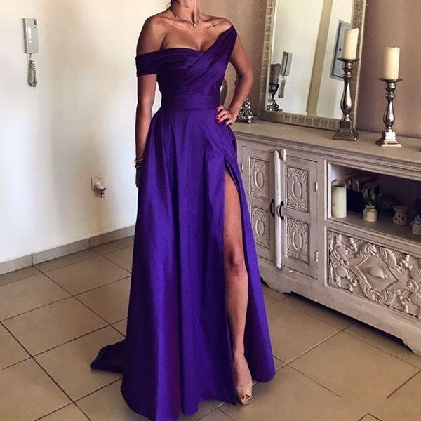 

long purple prom dresses 2020 off the shoulder high split evening gowns formal dresses evening wear gowns plus size, Black
