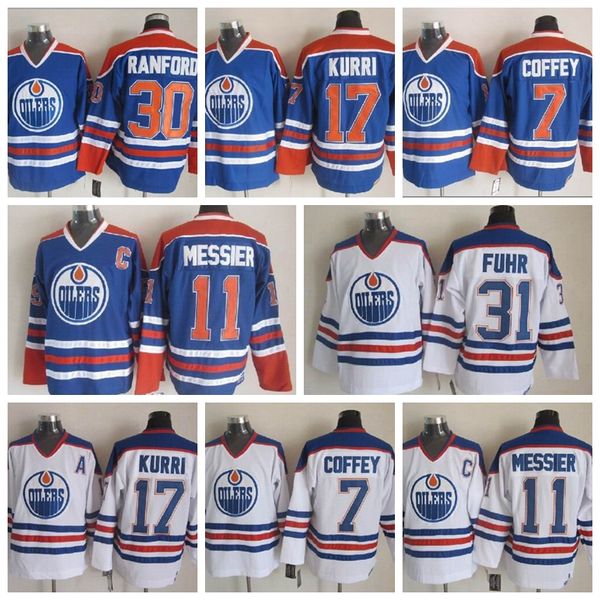 

fashion retro edmonton oilers jerseys wayne gretzky bill ranford sam gagner paul coffey white blue mens stitched throwback hockey jerseys, Black;red