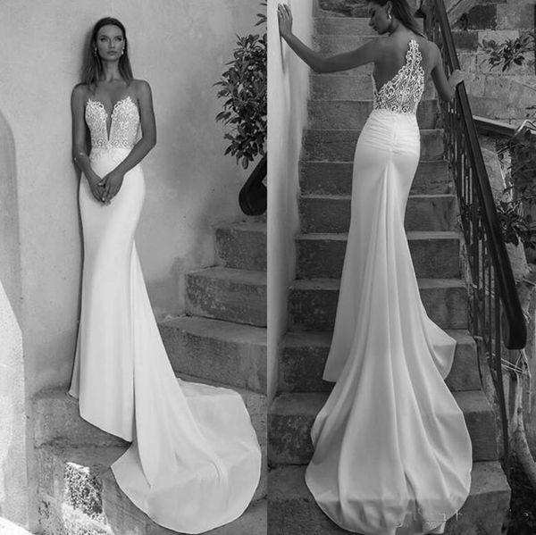 

2019 backless mermaid wedding dresses plunging v neck appliqued long bridal gowns 2019 wedding bridal dresses, White