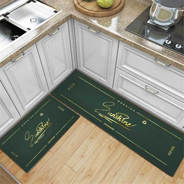 

fashion dark green carpet with golden word kitchen floor rug carpet long non slip bathroom mat set nordic style bedside