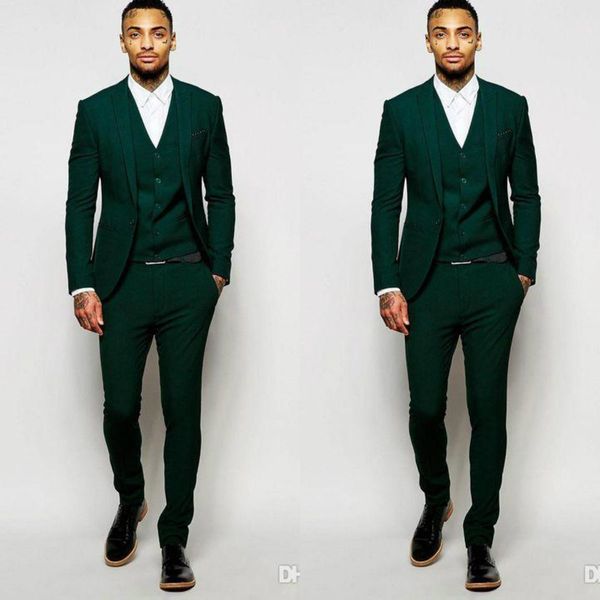 

hunter wedding mens suits slim fit bridegroom tuxedos for men three pieces groomsmen suit one button formal business jackets, Black;gray