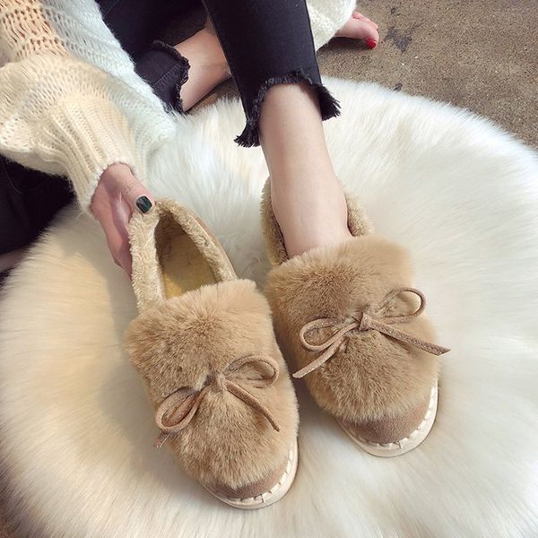 

bow-knot slip on shoes for women female footwear 2019 fashion women's casual sneaker shallow mouth loafers fur round toe autumn, Black