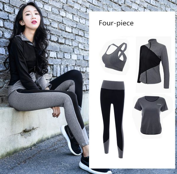 

yoga clothes four-piece autumn and winter new women's fashion slim running sports suit wholesale, White;red