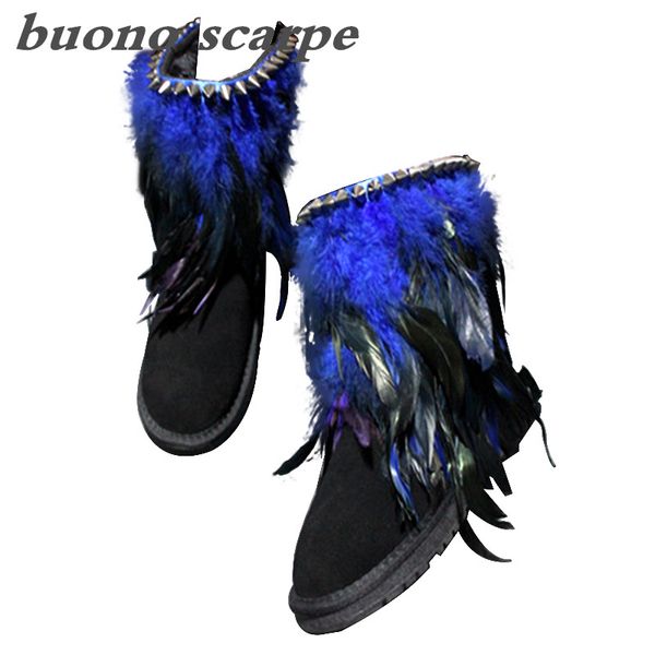 

2019 new female fur one short tube in the tube leather snow boots, Black