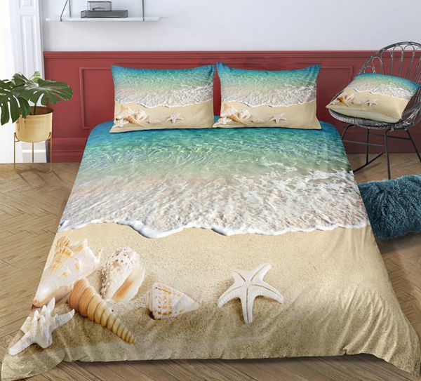 Beach Bedding Set Full Size Fresh Romantic 3d Printed Duvet Cover
