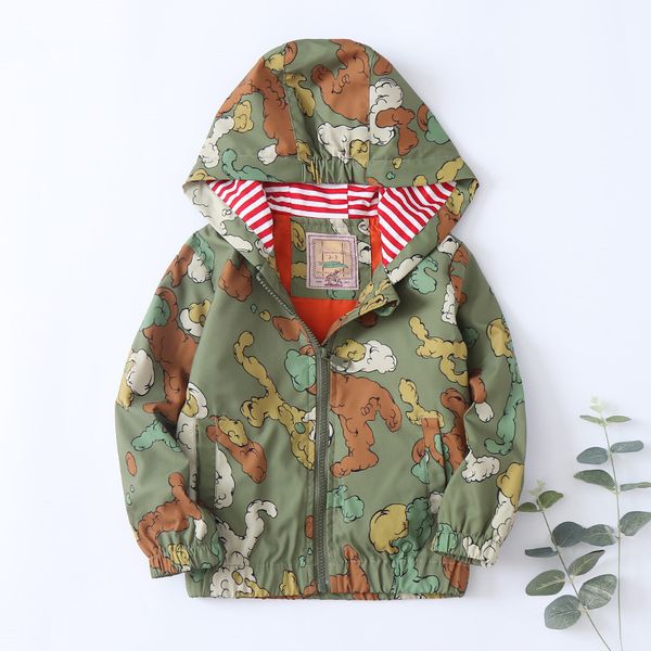 

children's coat autumn 2019 cartoon printed hooded boys' clothes, Blue;gray