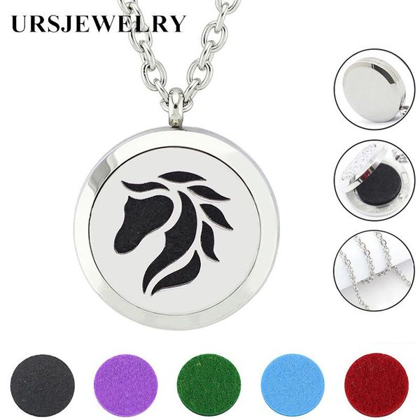 

felt pads and chain316l aromatherapy jewelry essential oil diffuser lockets gift vintage horse locket necklace for gifts, Silver