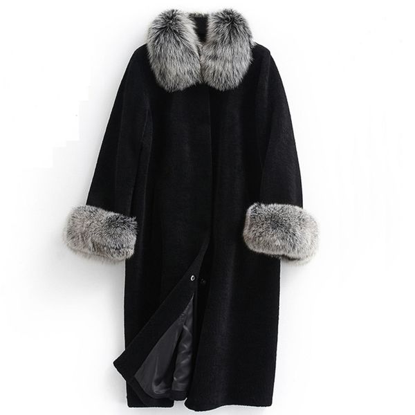 

winter mink cashmere coat women plus size loose faux fur jacket coat female long thicken warm fur parka collar overcoat 6xl, Black