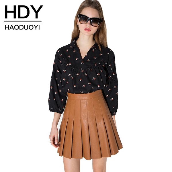 

hdy haoduoyi 2020 мода pu юбки женщины высокой талией женщины онлайн юбки сладкий опрятный стиль solid плиссе дамы юбки, Black