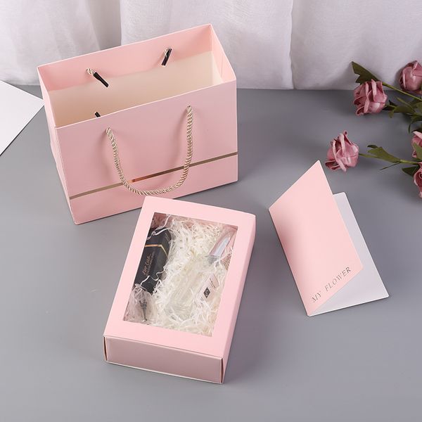 

pink sweet gift bag set simple valentine's gift carry bag drawer box grand event wedding party fashion party gifts box bags