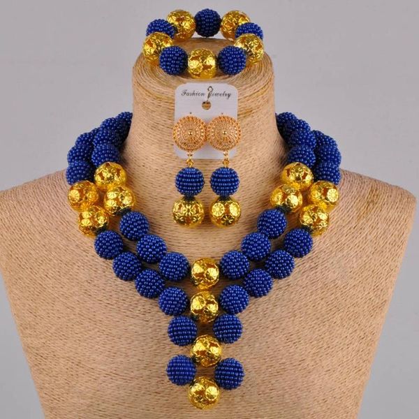 

royal blue nigerian wedding african beads jewelry set for women simulated pearl necklace fzz16, Silver