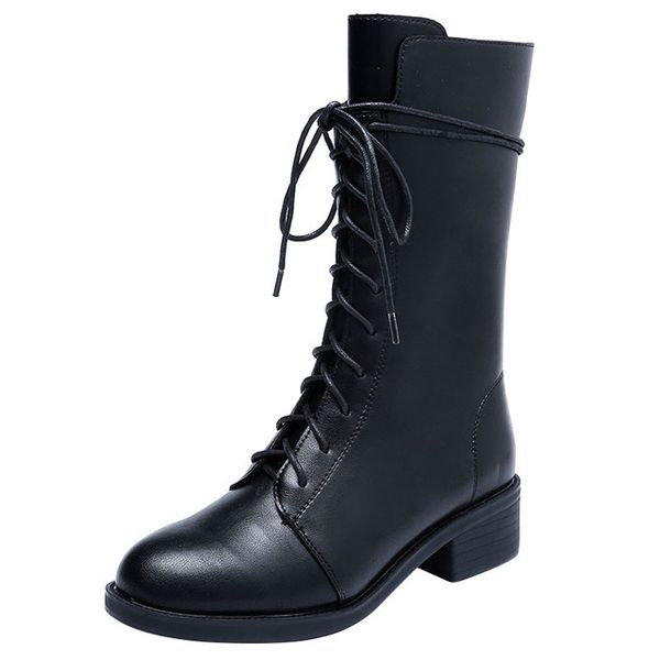 

2020 fashion casual women half boots warm and plush long tube heel high boots anterior frenulum roman bandage knight boots qa529, Black