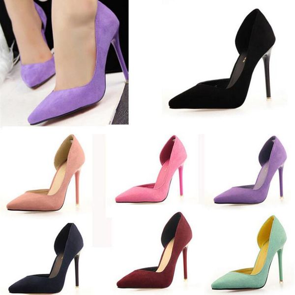 

2019 fashion women shoes suede pointed toe pumps ol office ladies shoes high heels stiletto candy color party women shoes, Black