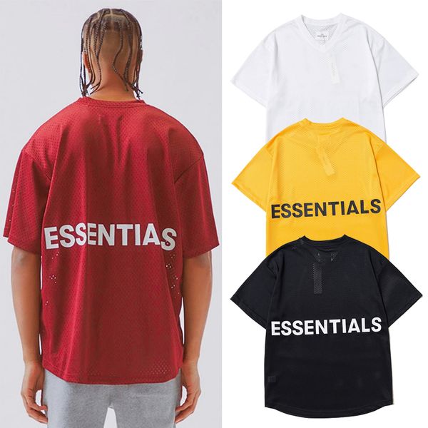 

fear of god mesh t-shirt essentials short sleeve v-neck sport tees kanye est west hip hop streetwear men women loose long shirts cli0601, White;black