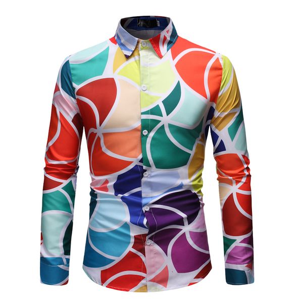 

mens long sleeve prtint shirt colorful geometric shirt casual slim fit work dating office mens petticoat chemise homme, White;black