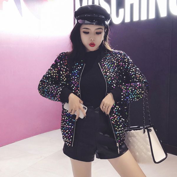 

cotton-paddedsequin women's windbreakers jaqueta feminina stylish cardigan for women female bombardment casaco feminino, Black;brown