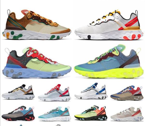 

men women react element 87 55 run shoes se taped seams red orbit royal tint metallic gold anthracite designer trainer sports sneakers 36-45, White;red