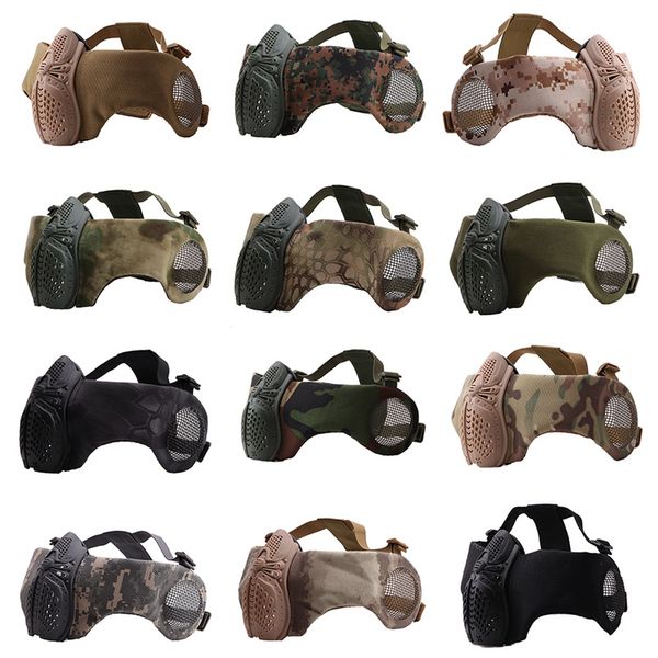 

outdoor riding tactical mask half face mask protective steel mesh half face ear protection, Black