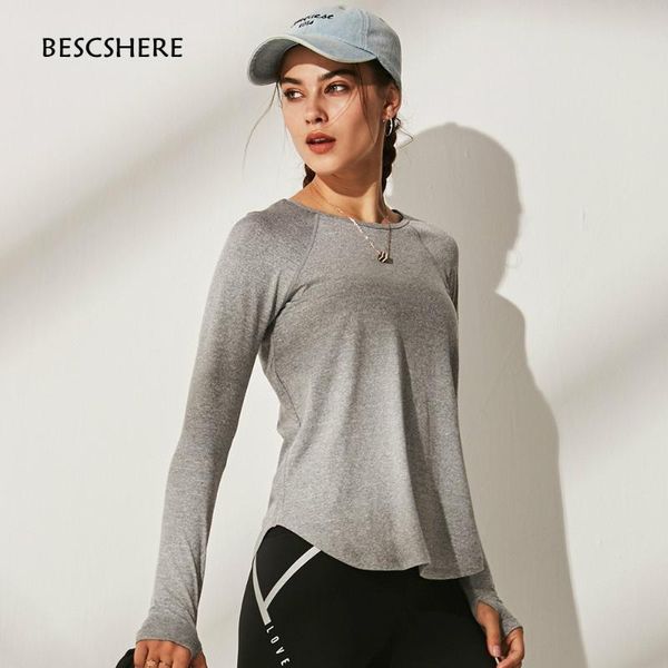 

bescshere loose fit solid fitness sport shirts blouse women anti-sweat o-neck workout running long sleeve with thumb holes, White;red