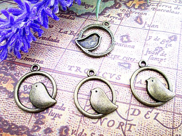 

60pcs-- bird charms, antique bronze bird in swing charm pendants 20mm, Bronze;silver