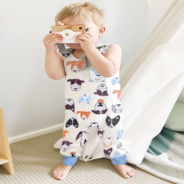 

2019 new baby newborn children toddler egg clothes sleeveless romper kids boys girls lemon print playsuit animal whale jumpsuit, Blue