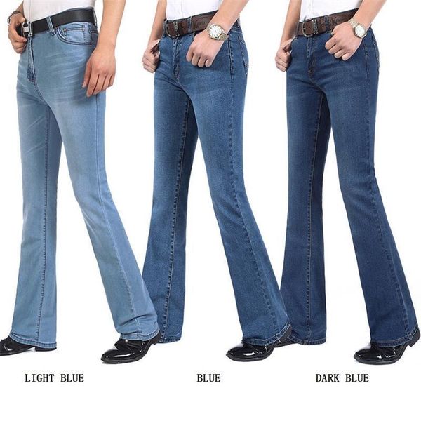 

men's business casual boot cut jeans mid waist flares semi-flared bell bottom pants plus size 27-38 y19072301, Blue