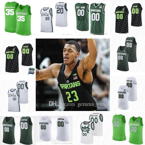 

customized michigan state spartans college basketball 1 joshua langford 5 cassius winston 20 matt mcquaid 2019 final four msu sewn jerseys, Black
