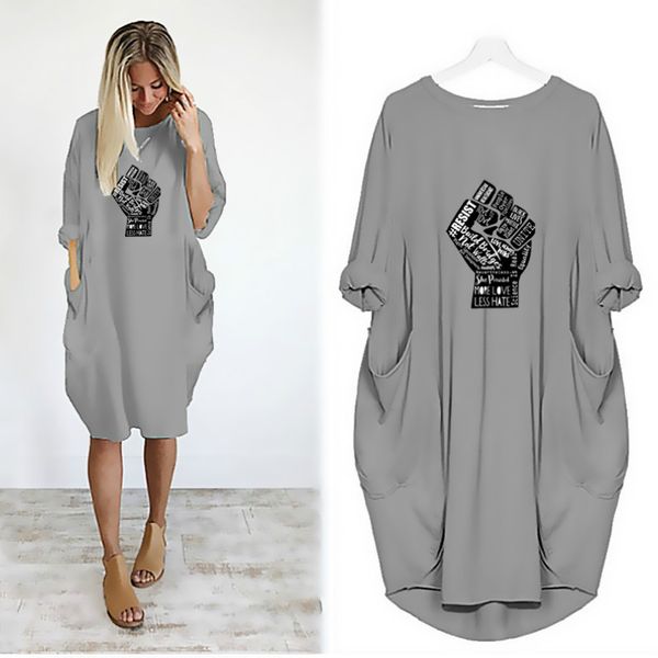 

black lives matter women new dresses trendy printed long sleeve dresses womens fashion crew neck loose dresses 2020 for wholesale