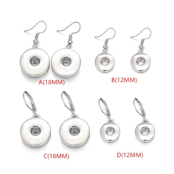

4styles noosa chunks silver plated snap button earrings 12mm 18mm snap button dangle earrings for women snap button jewelry