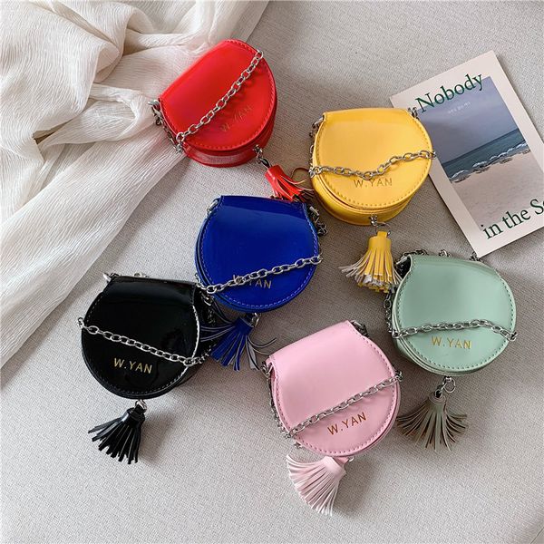 

new lovely baby girls mini shoulder bag pu leather tassel chain children small crossbody bags kids coin purse money pouch gifts, White