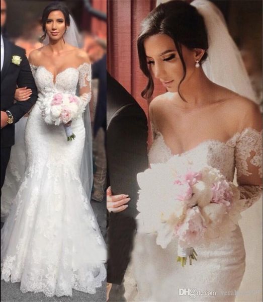 

2019 Mermaid Wedding Dresses Plus Size Cheap African Arabic Lace Long Sleeves Country Bridal Gowns Vestidos de novia Modest Wedding Dress, White