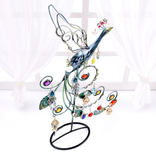 

[ddisplay]metal peacock standing jewelry organizer creative acrylic earring jewelry display graceful pendant accessories storage holder, Black