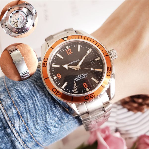 

swiss brand mens watches sea 8500 automatic watch transparent back ceramiac bezel sapphire glass 007 master watches origianal clasp, Slivery;brown