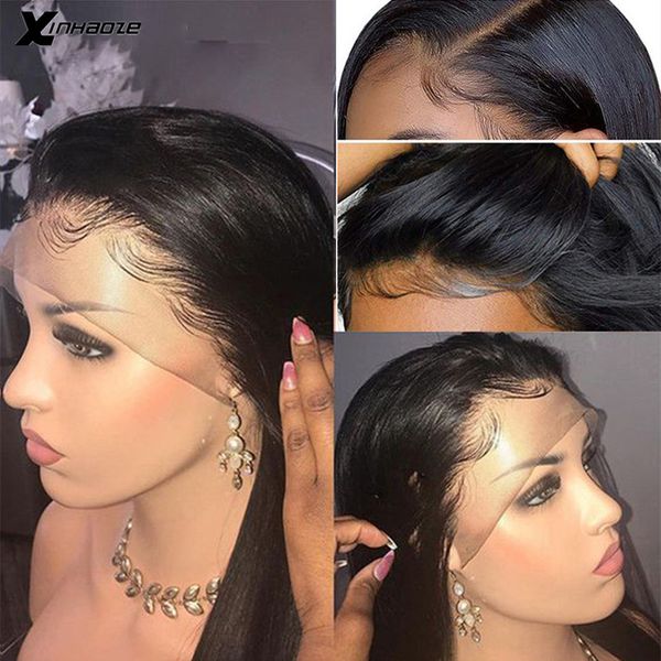 

full lace wigs glueless pre plucked natural hairline with baby hair 150% density straight peruvian hair wigs bleached knots, Black;brown