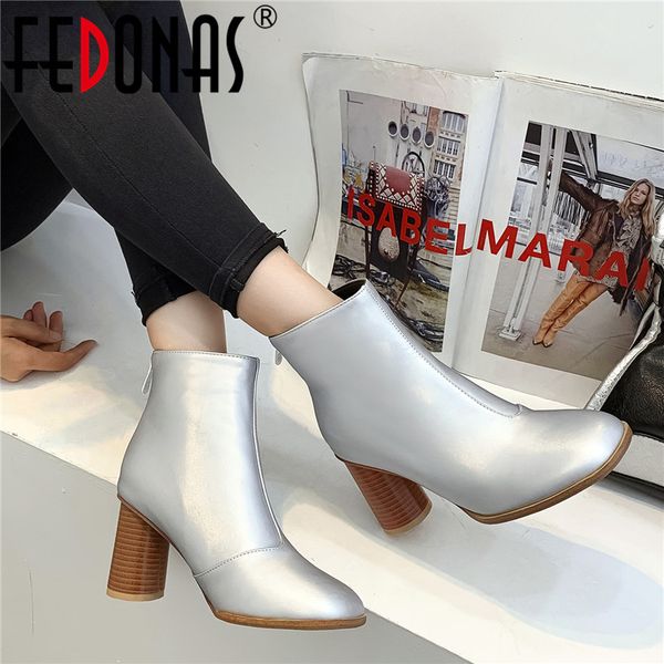 

fedonas new elegant round toe high heels women ankle boots zipper boots autumn winter warm short party shoes woman, Black