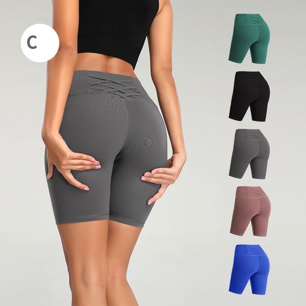 

high waist women yoga shorts solid color sports gym wear breeches leggings elastic fitness lady overall running shorts, White;red