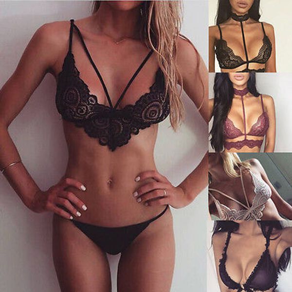 

fashion women floral lace v neck bustier crop sheer mesh triangle underwear bras women seamless bras, Red;black