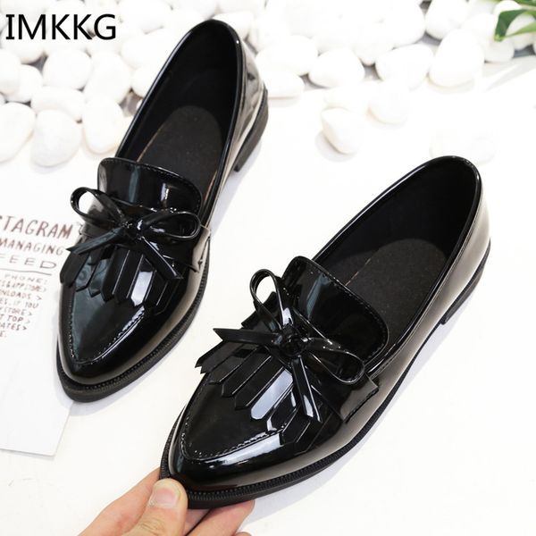 

2018 shoes woman casual tassel bow pointed toe black oxford shoes for women flats comfortable slip on women q279
