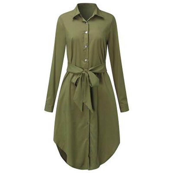 

spring autumn long sleeve blouse shirt dress with belt women oversized midi dress retro tunic casual office work vestidos plus size 5xl, Black;gray