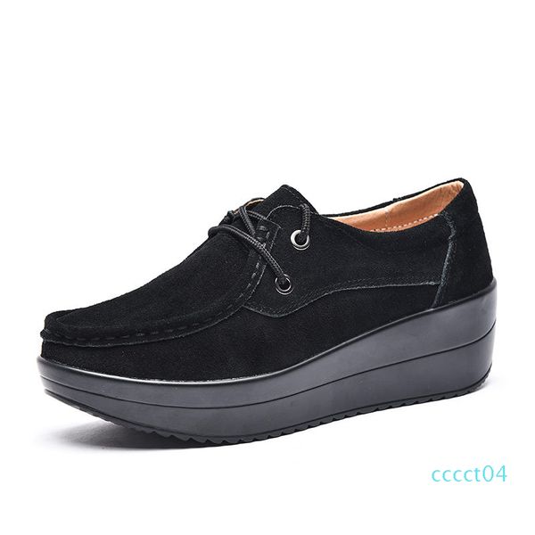 

2019 european and american new ladies casual shoes leather soft bottom wedge with increased platform women shoes size us4-11# ct04, Black