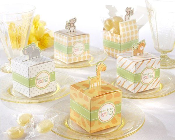 

100pcs/lot born to be wild jungle animals baby shower favor boxes,favor candy box party baby shower decorations ing