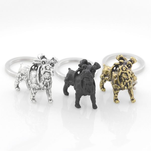 

miniature schnauzer keychain vintage metal dog pendant key chain keyring bag charm couple gift women men child fashion jewelry, Silver